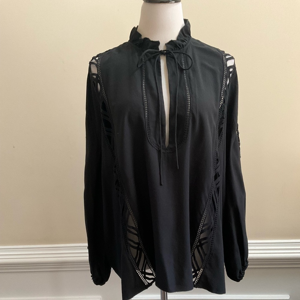 IRO Felecia Black Cut Out Detail Long Sleeve Tunic Top Size 44